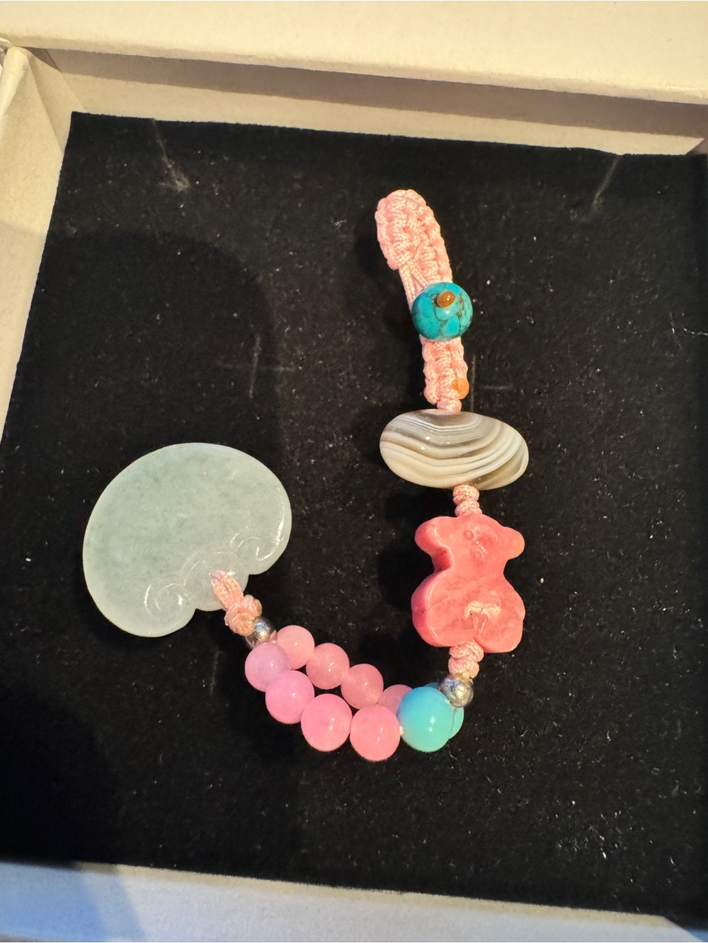 Jade & Rhodonite Beaded Keychain Charm - Picture 3 of 8